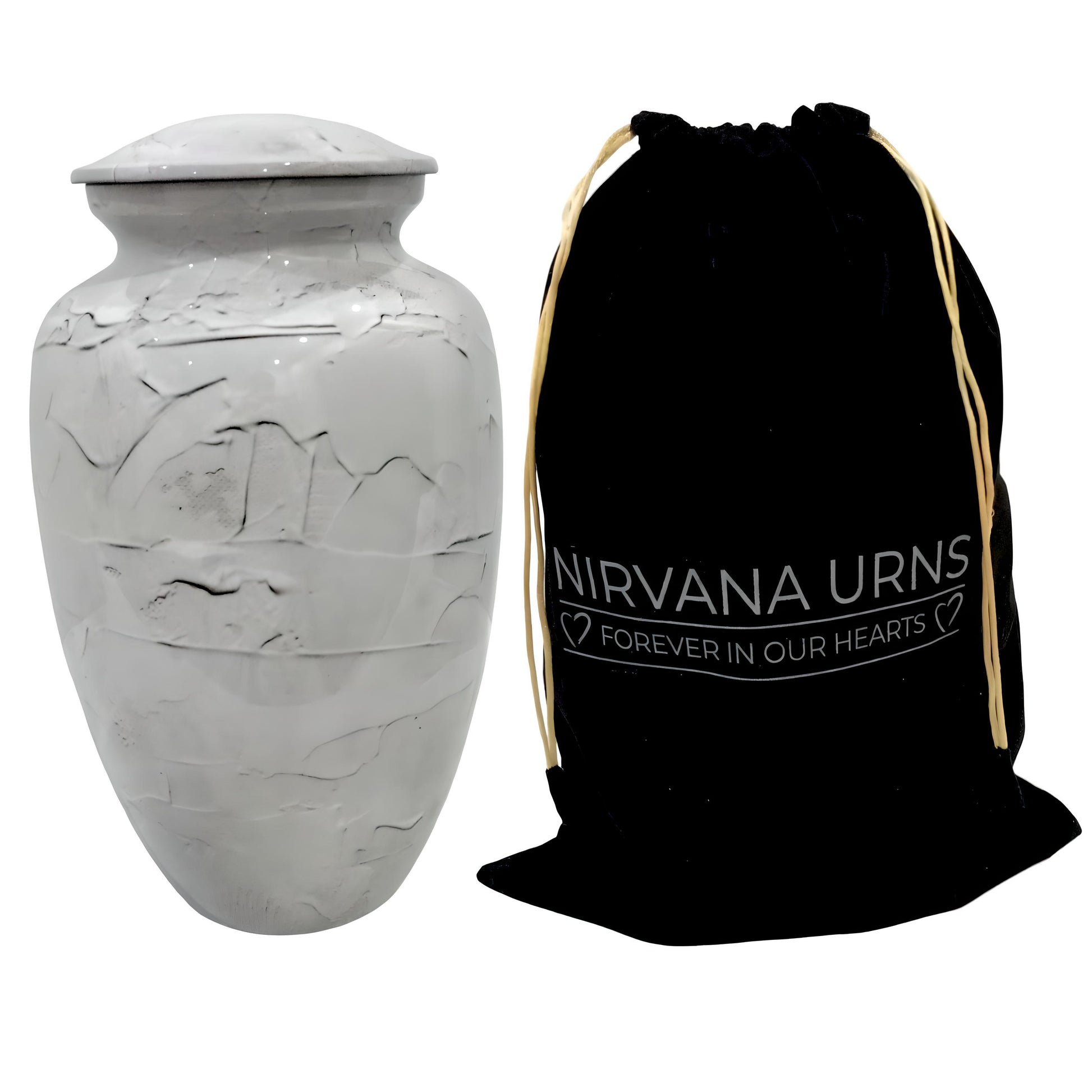 Adult Cremation Urn White Textured Stone Design in Gloss Finish (Product Code: NUTEX)