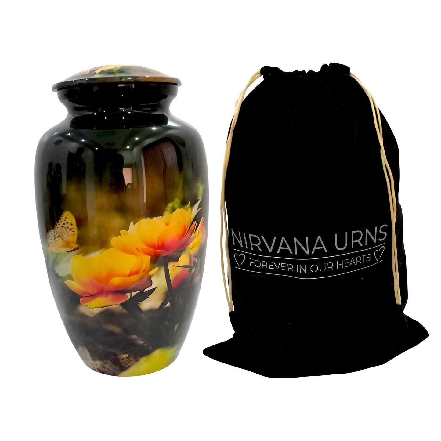 Adult Cremation Urn – Yellow Rose & Butterfly Design in Gloss Finish (Product Code: NUBYP)
