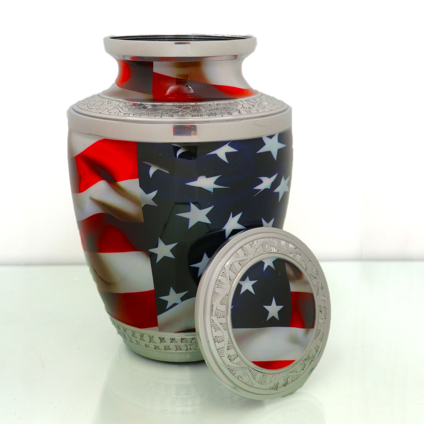 Adult Cremation Urn American Flag Design with velvet bag - (Product Code NUAF-A)