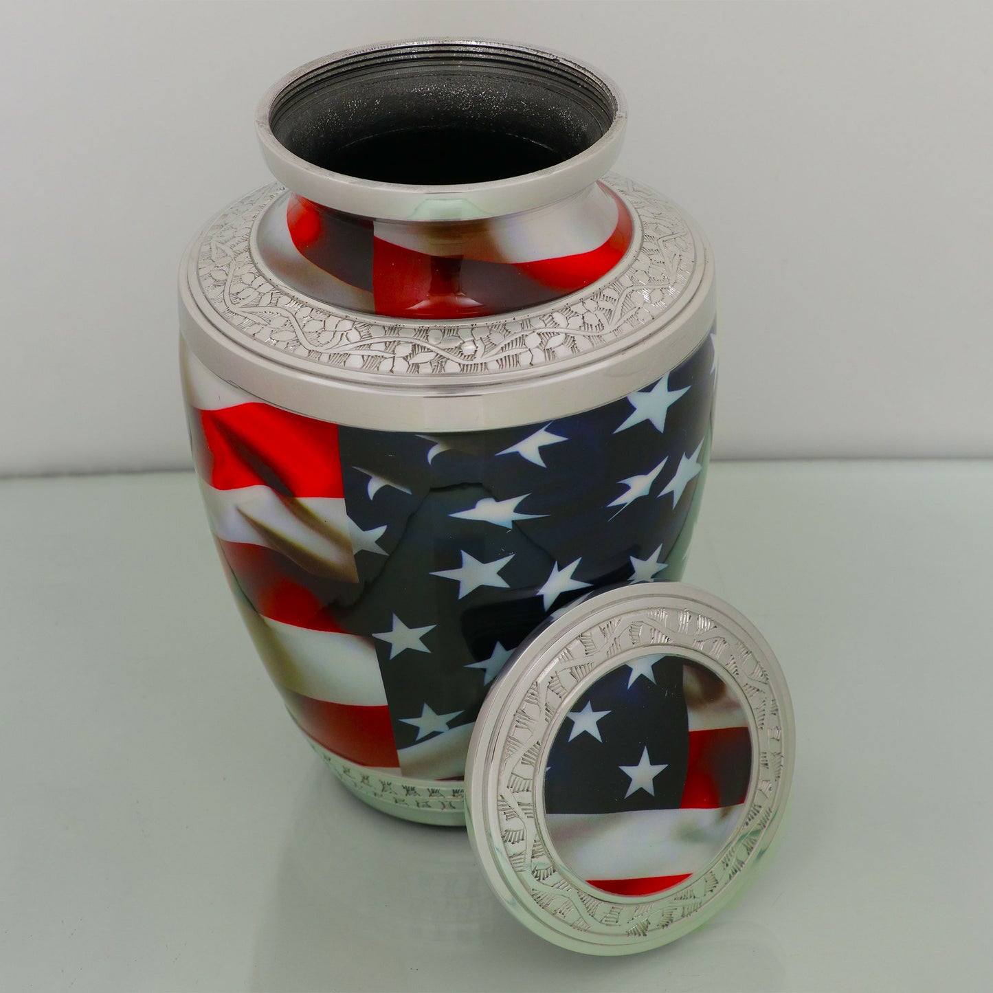 Adult Cremation Urn American Flag Design with velvet bag - (Product Code NUAF-A)