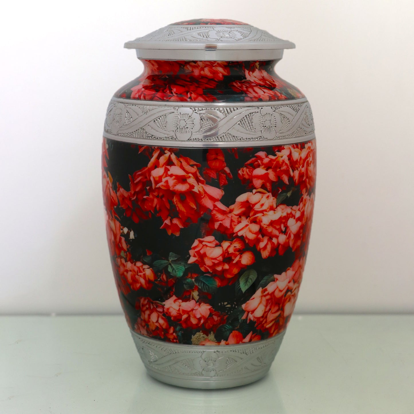 Adult Cremation Urn Pink Petaled Flowers Design with velvet bag (Product Code NUPFO-A)