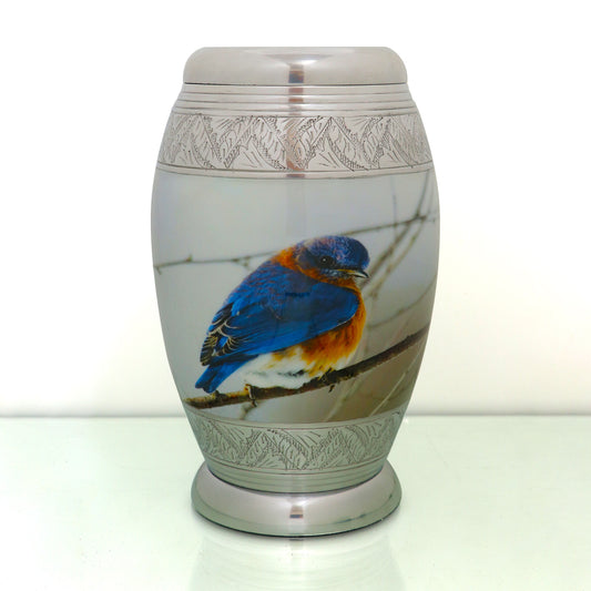 Adult Cremation Urn Blue and Brown Bird Design (Product Code NUBT-A)