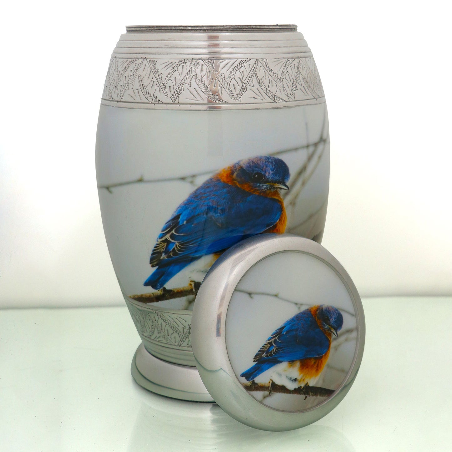 Adult Cremation Urn Blue and Brown Bird Design (Product Code NUBT-A)