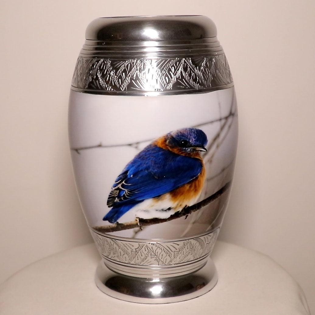 Adult Cremation Urn Blue and Brown Bird Design (Product Code NUBT-A)