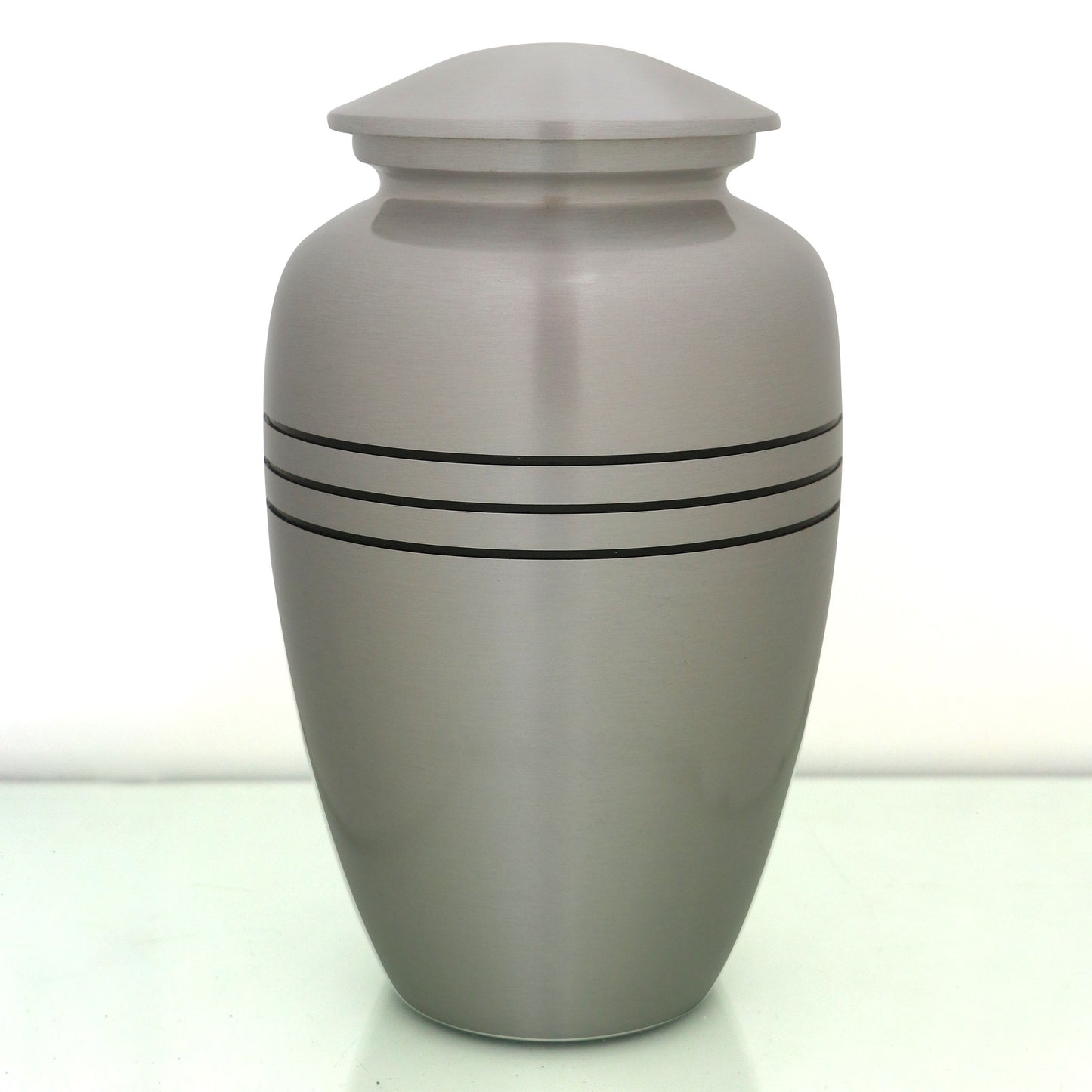 Adult Cremation Urn Solid Silver & Three Black Stripes with velvet bag (Product Code NUSTBS-A)