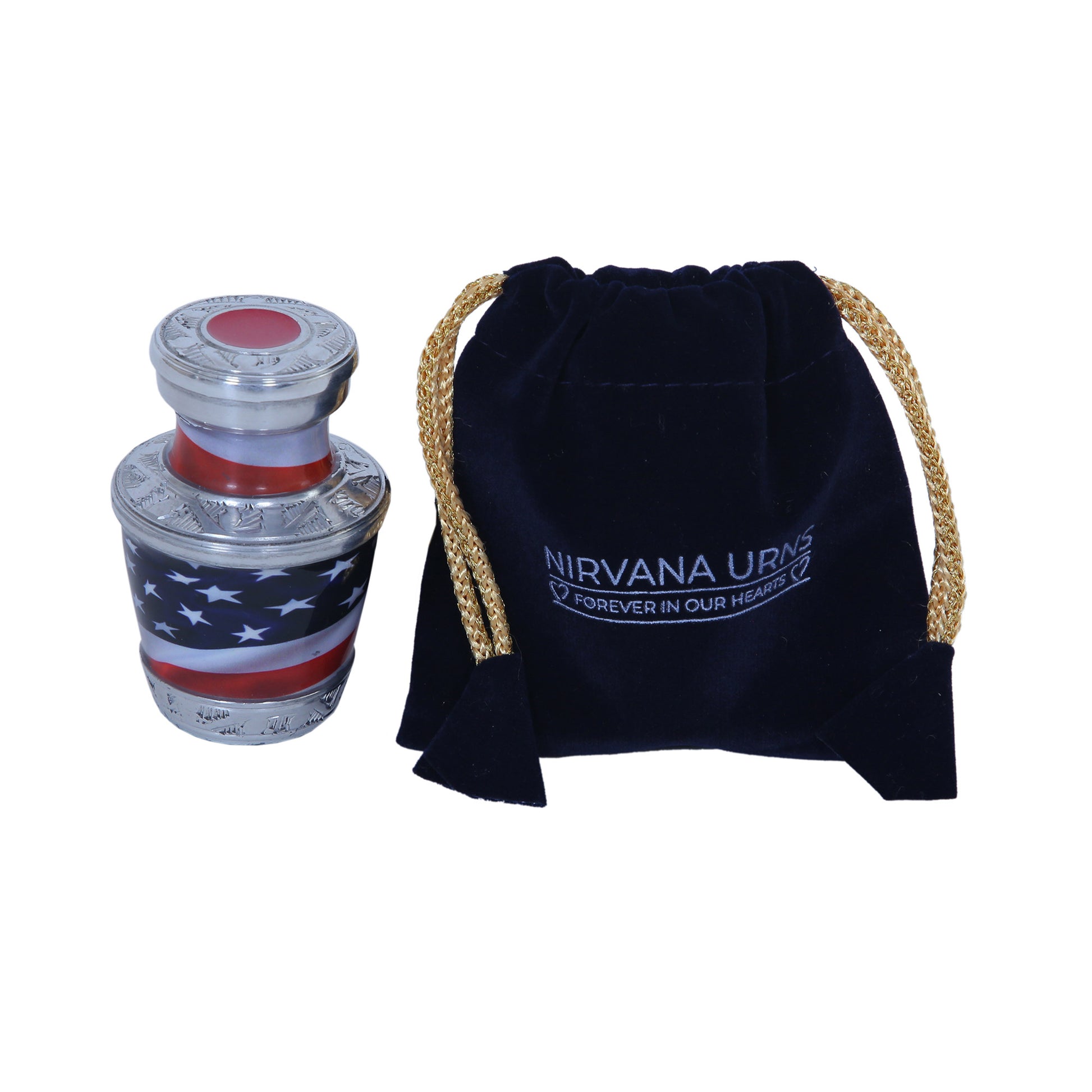Keepsake Cremation Urn American Flag Design with velvet bag - (Product Code NUAF-K)