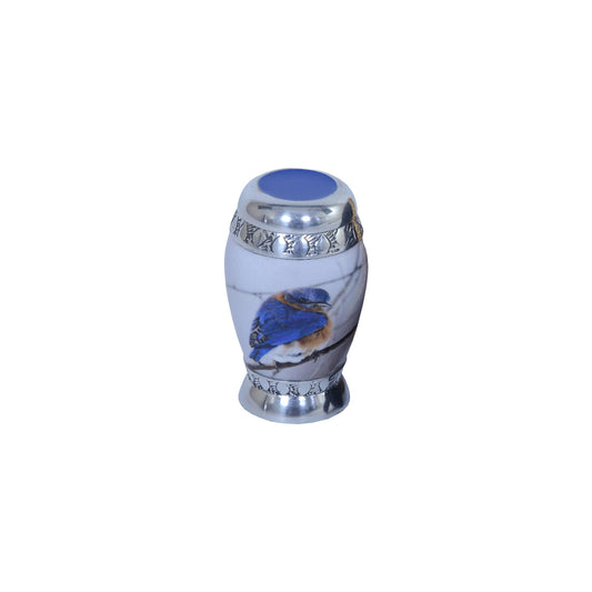 Keepsake Cremation Urn Blue and Brown Bird Design (Product Code NUBT-K)