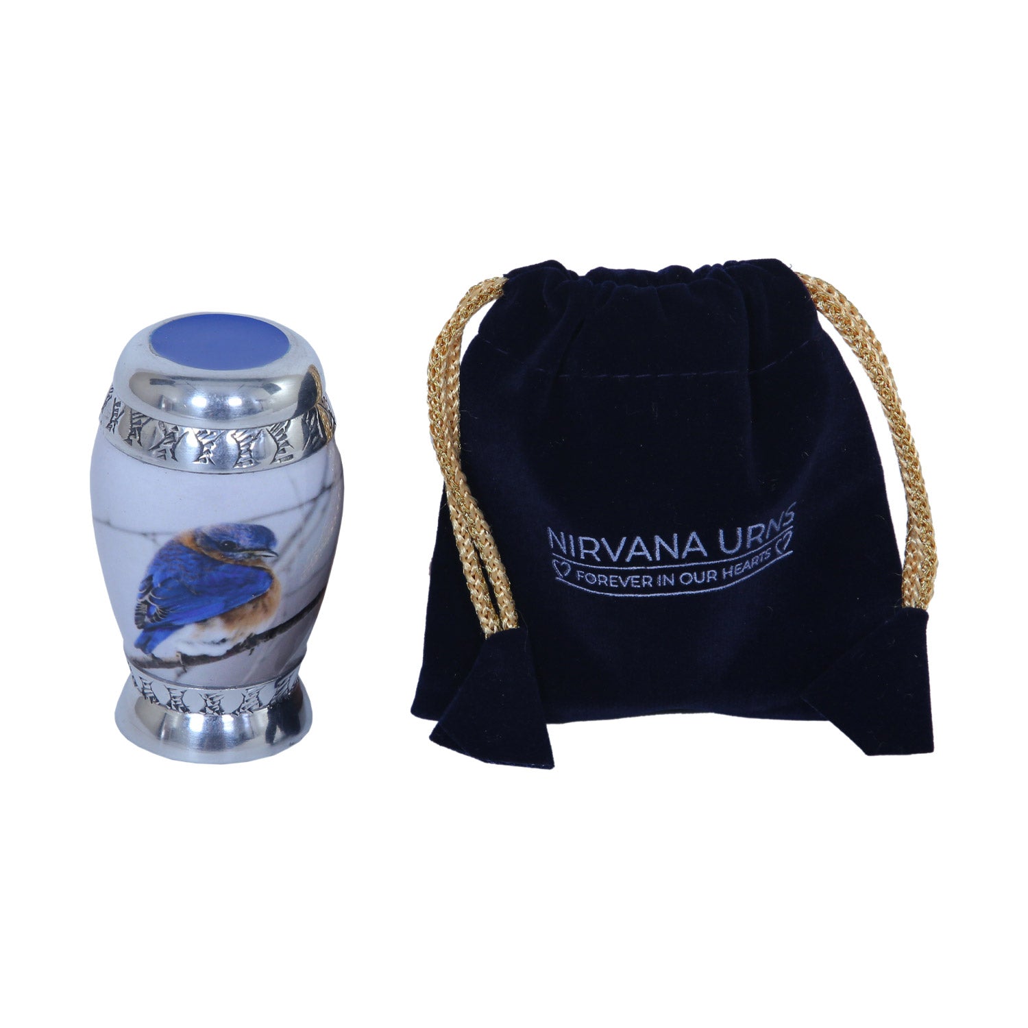 Keepsake Cremation Urn Blue and Brown Bird Design (Product Code NUBT-K)