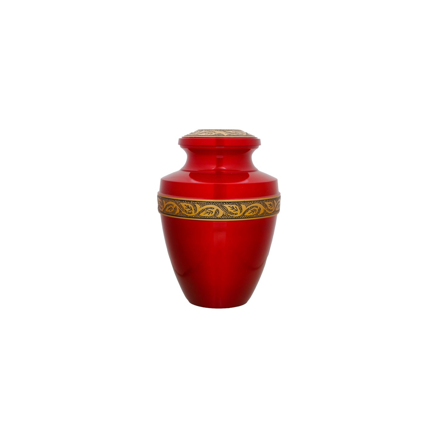 Keepsake Cremation Urn Crimson Red with Antique Golden Engraved Band (Product Code NUARE-K)
