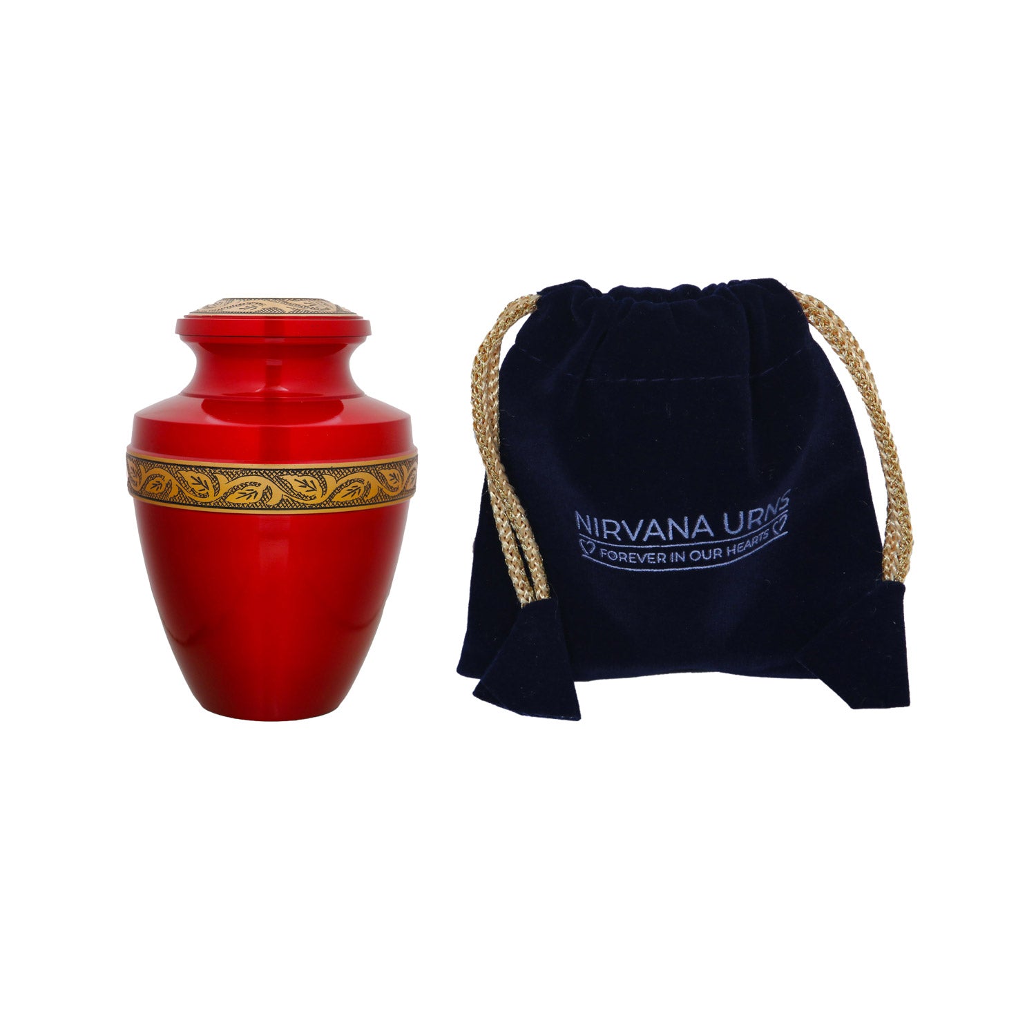 Keepsake Cremation Urn Crimson Red with Antique Golden Engraved Band (Product Code NUARE-K)