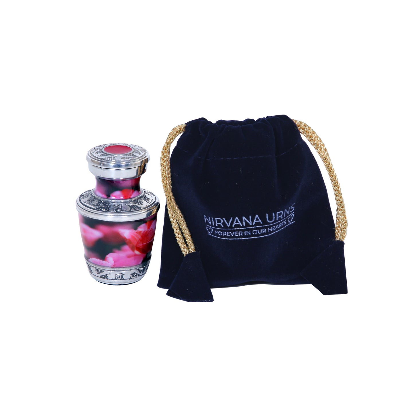 Keepsake Cremation Urn Pink Floral Impressions Design with Velvet Bag (Product Code NUPFI-K)
