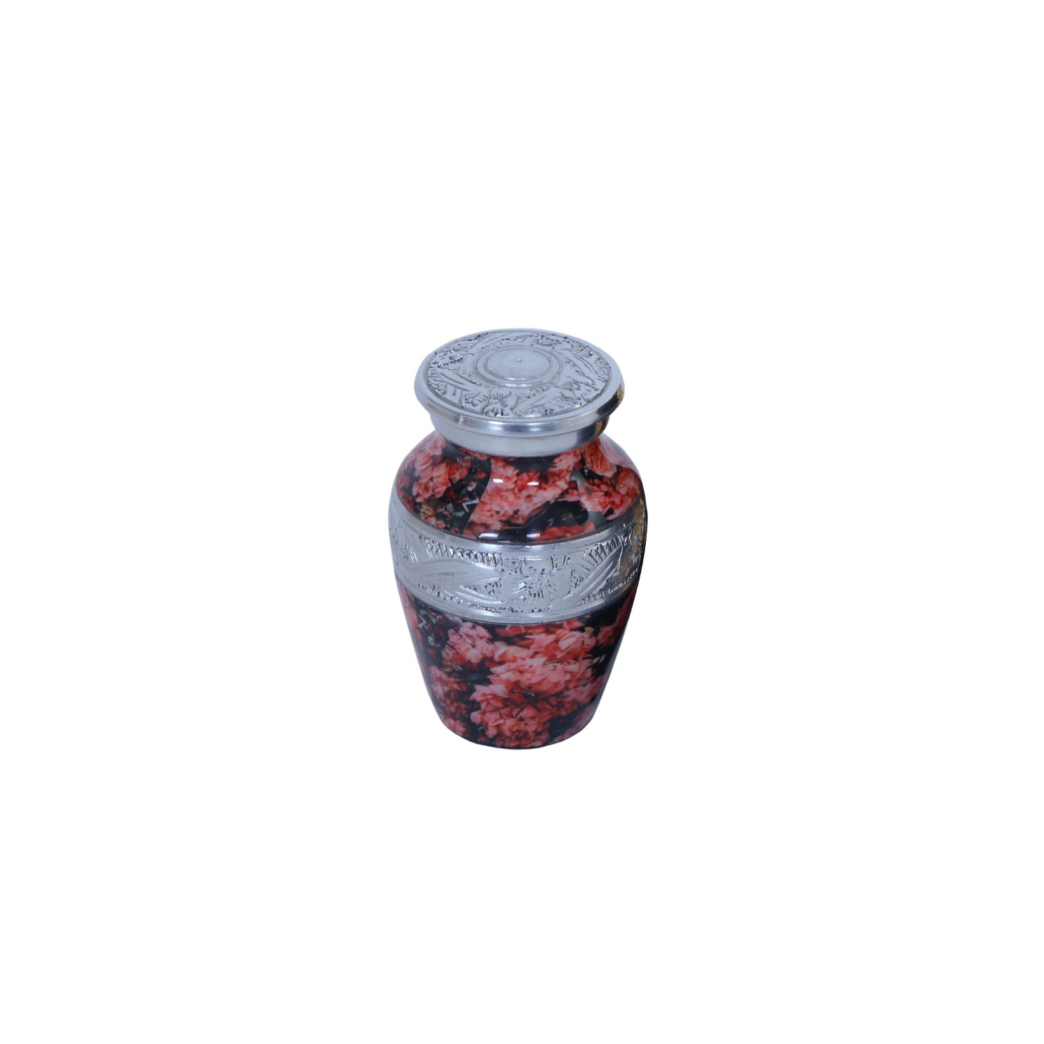 Keepsake Cremation Urn Pink Flowers & Water Drops Design with Velvet Bag – (Product Code: NUPTE-K)