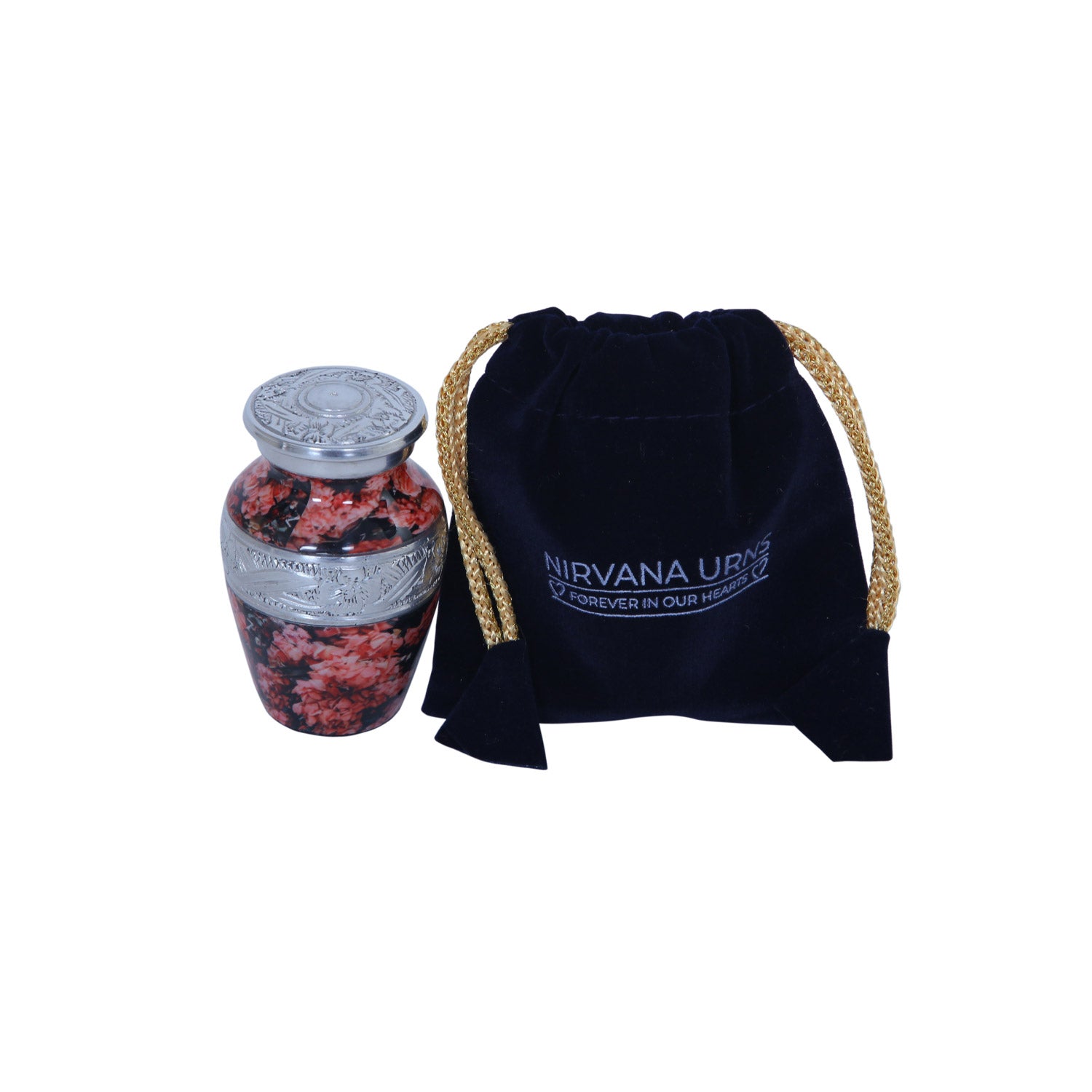 Keepsake Cremation Urn Pink Flowers & Water Drops Design with Velvet Bag – (Product Code: NUPTE-K)