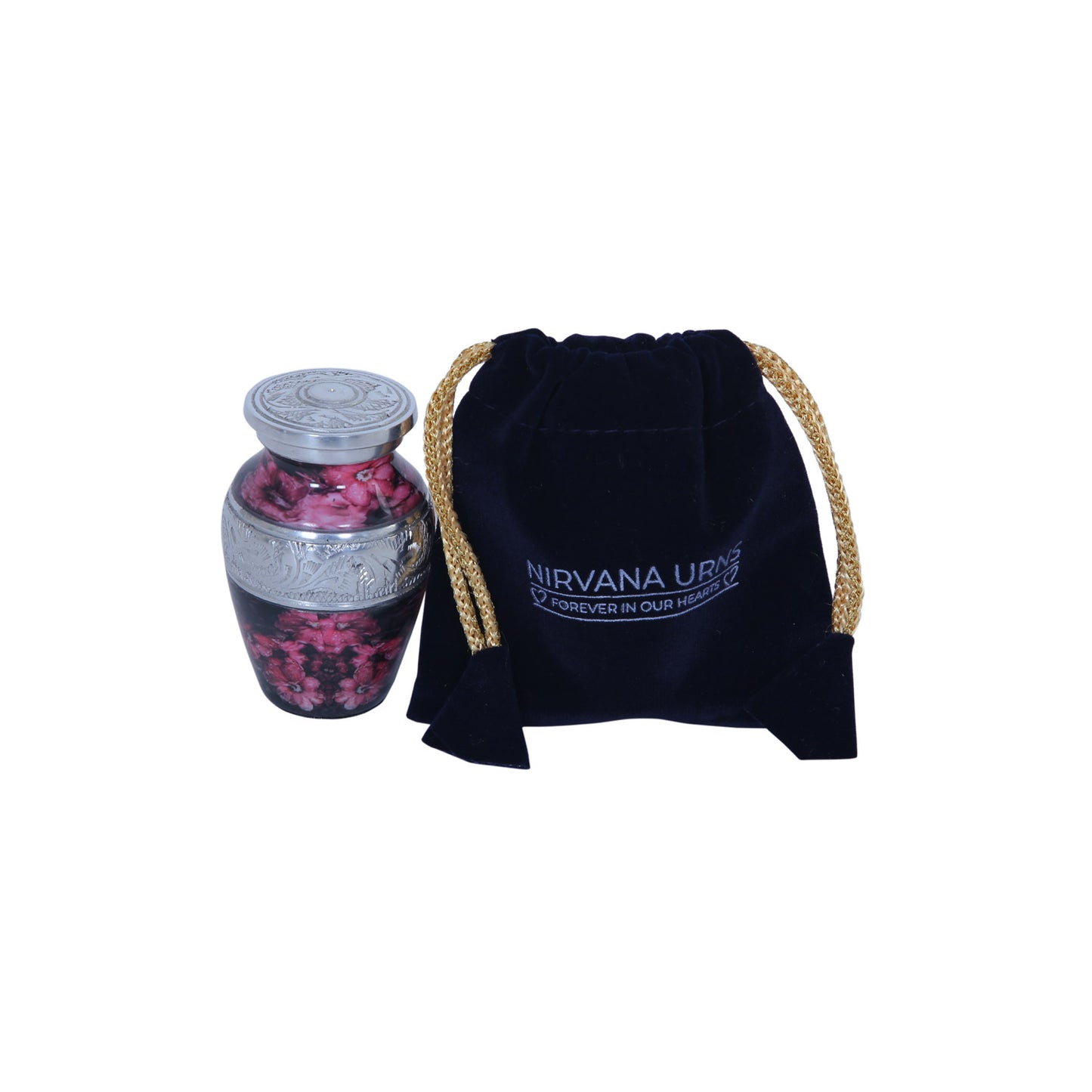 Keepsake Cremation Urn Pink Petaled Flowers Design with velvet bag (Product Code NUPFO-K)