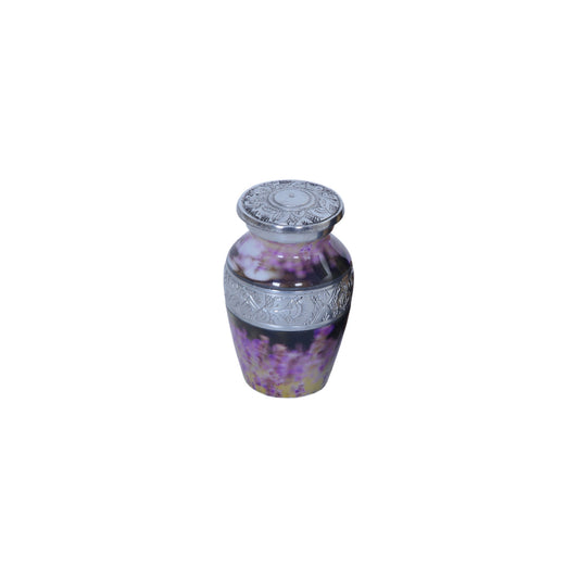 Keepsake Cremation Urn Purple Flower Design with Velvet Bag – (Product Code: NUPSE-K)