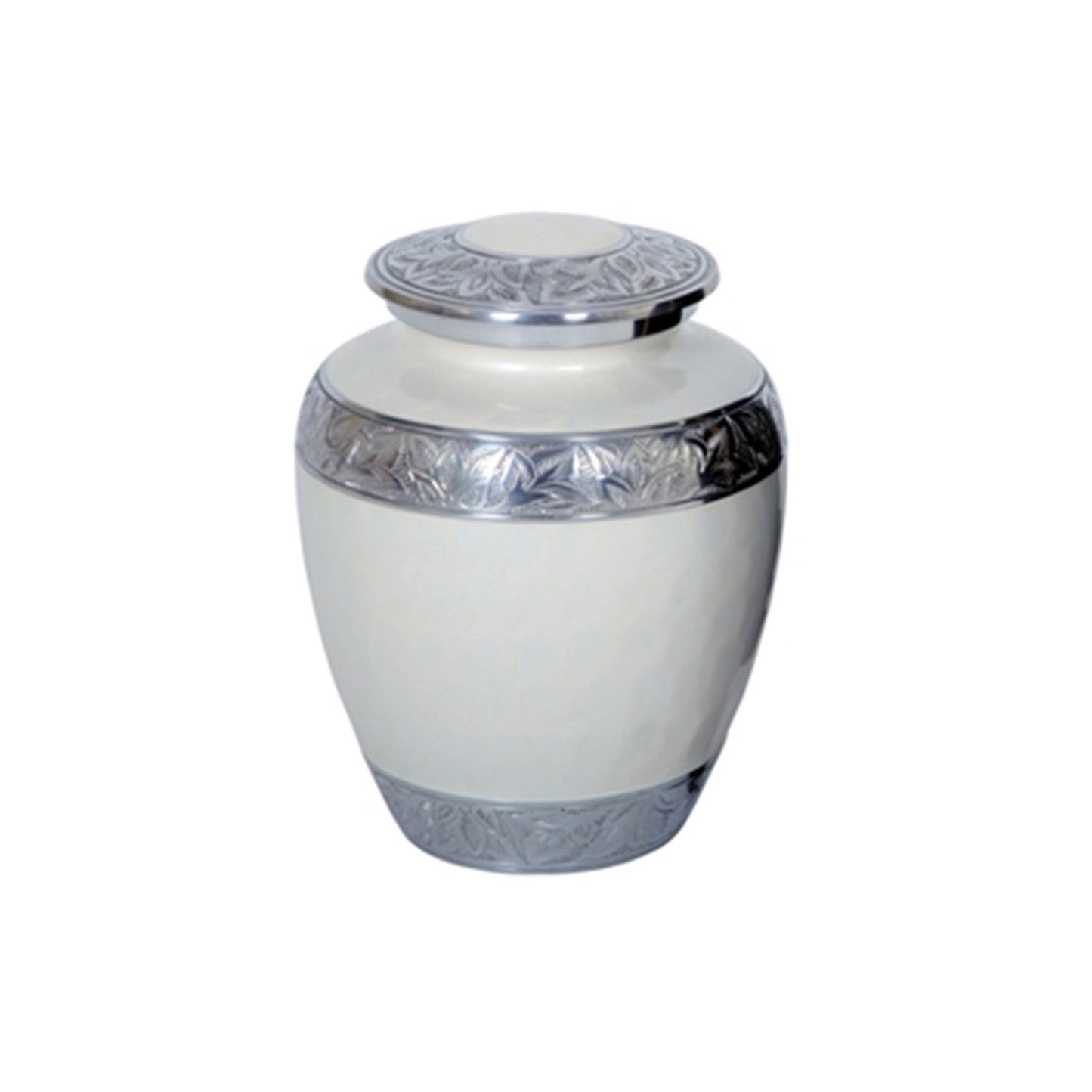 Adult Cremation Urn Elegant White Finish & Engraved Leaf Band Design (Product Code NUEWET-A)