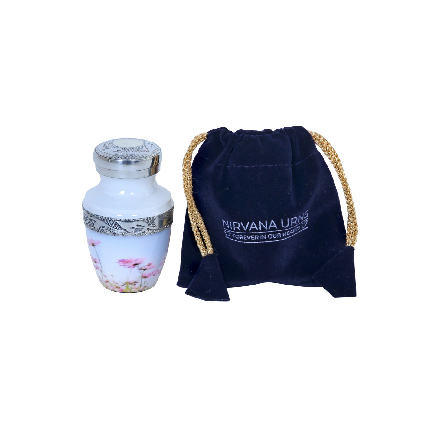 Keepsake Cremation Urn Pink Flowers Design with Velvet Bag (Product Code NUPTH-K)