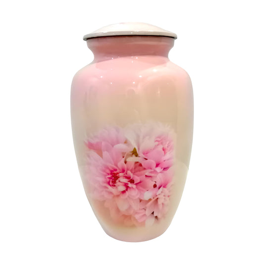 Adult Cremation Urn Pink Chrysanthemum Flower Design in Gloss Finish (Product Code: NUPTH)