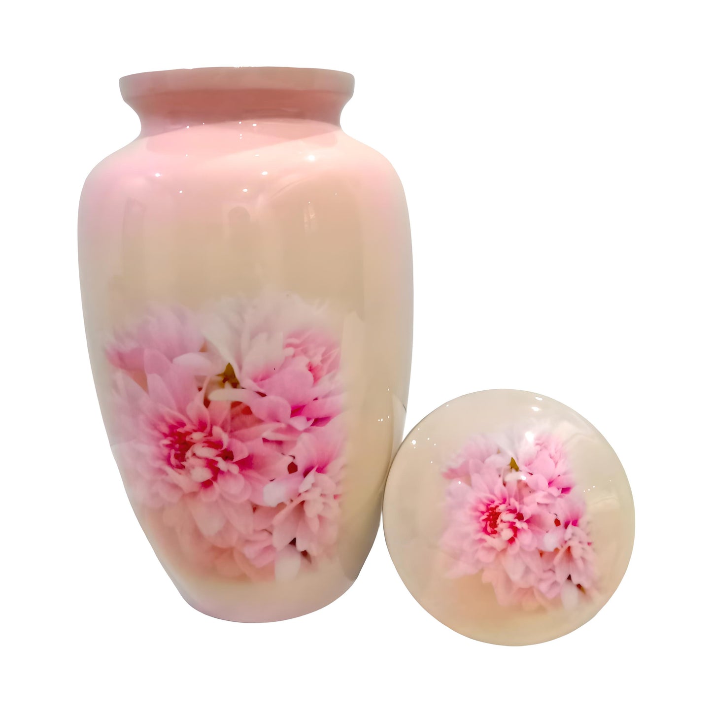 Adult Cremation Urn Pink Chrysanthemum Flower Design in Gloss Finish (Product Code: NUPTH)
