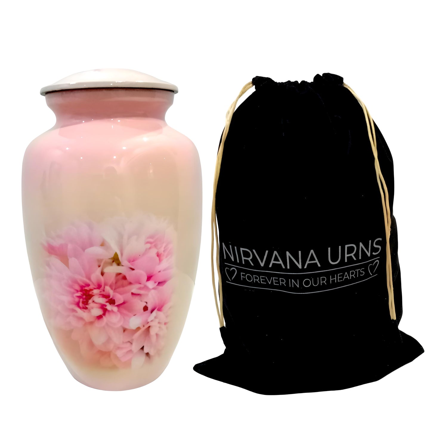 Adult Cremation Urn Pink Chrysanthemum Flower Design in Gloss Finish (Product Code: NUPTH)
