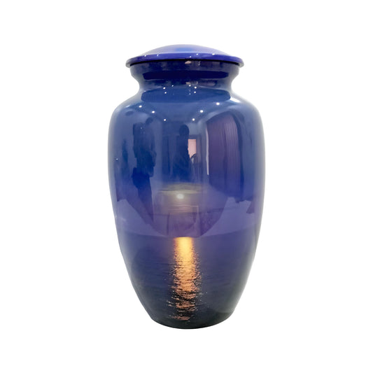 Adult Cremation Urn – Sunset on Ocean Horizon with Dark Blue Sky Design in Gloss Finish (Product Code: NUSSS)