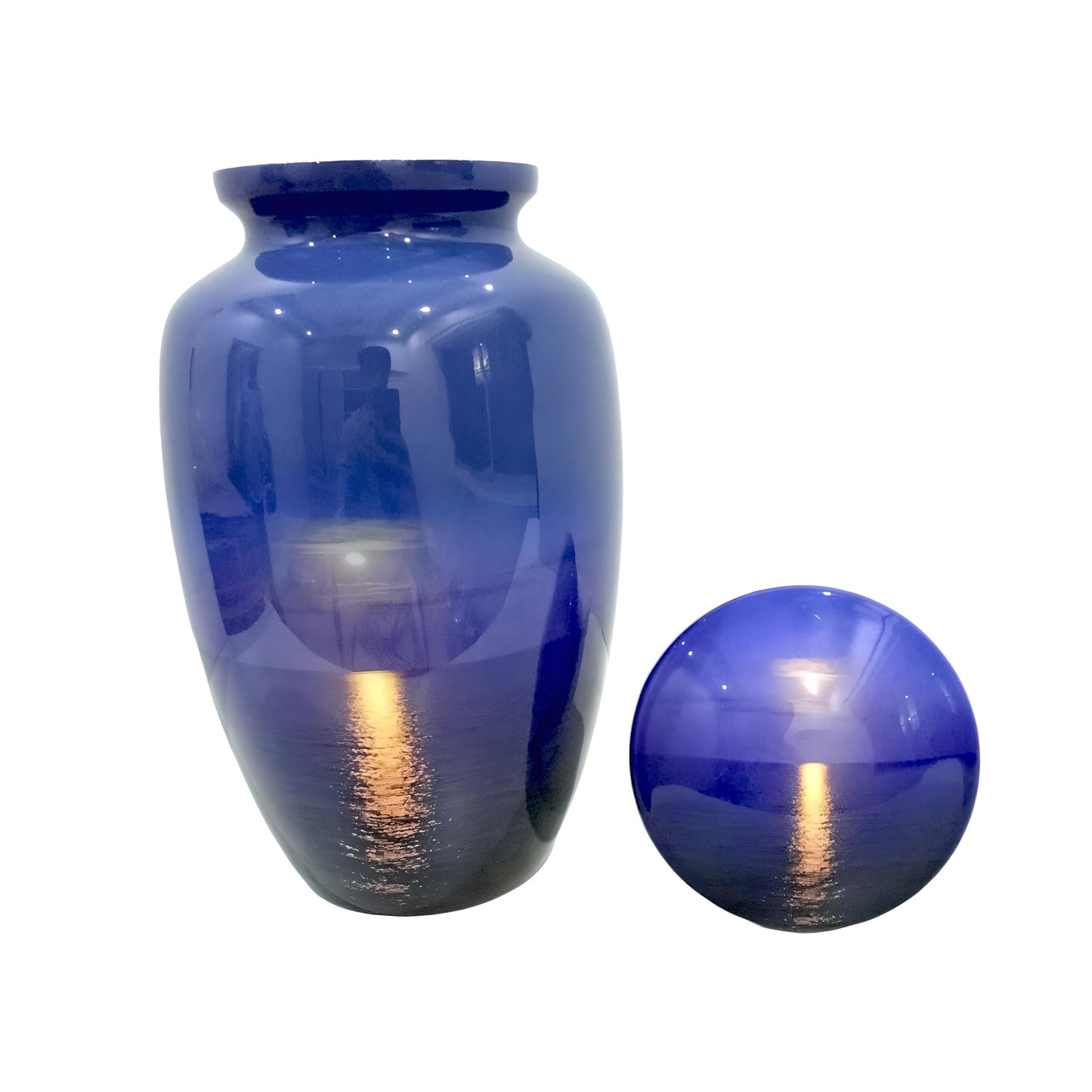 Adult Cremation Urn – Sunset on Ocean Horizon with Dark Blue Sky Design in Gloss Finish (Product Code: NUSSS)