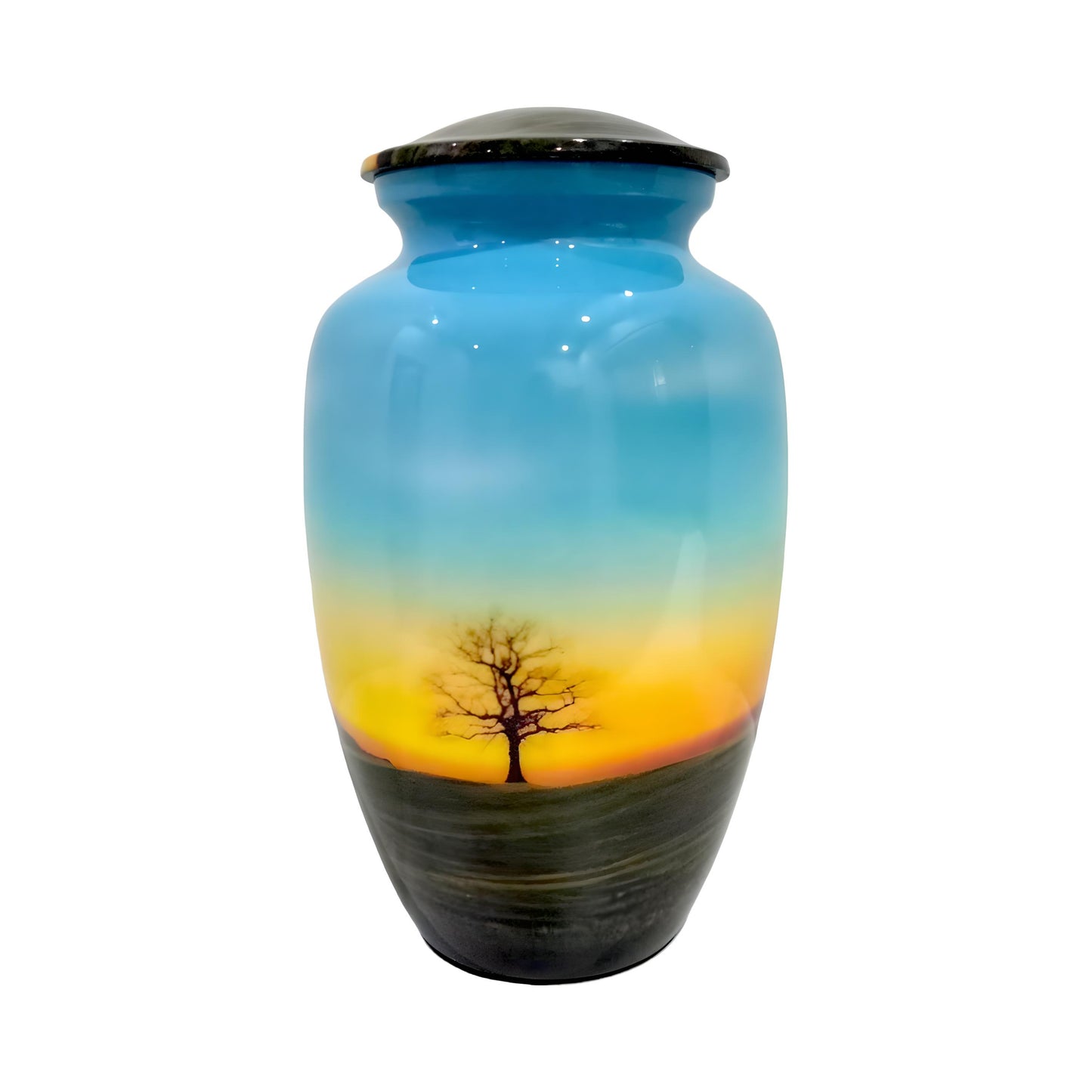 Adult Cremation Urn Tranquil Sunset with Lone Tree Design & Velvet Bag (Product Code NUTTH)