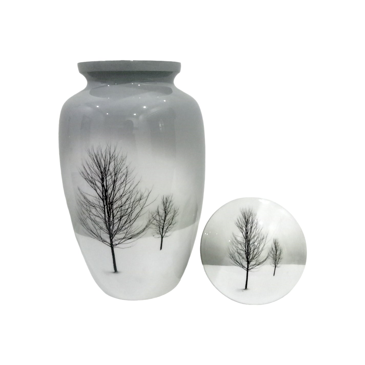 Adult Cremation Urn - Twin Trees in Snowy Field (product code NUTTSL)