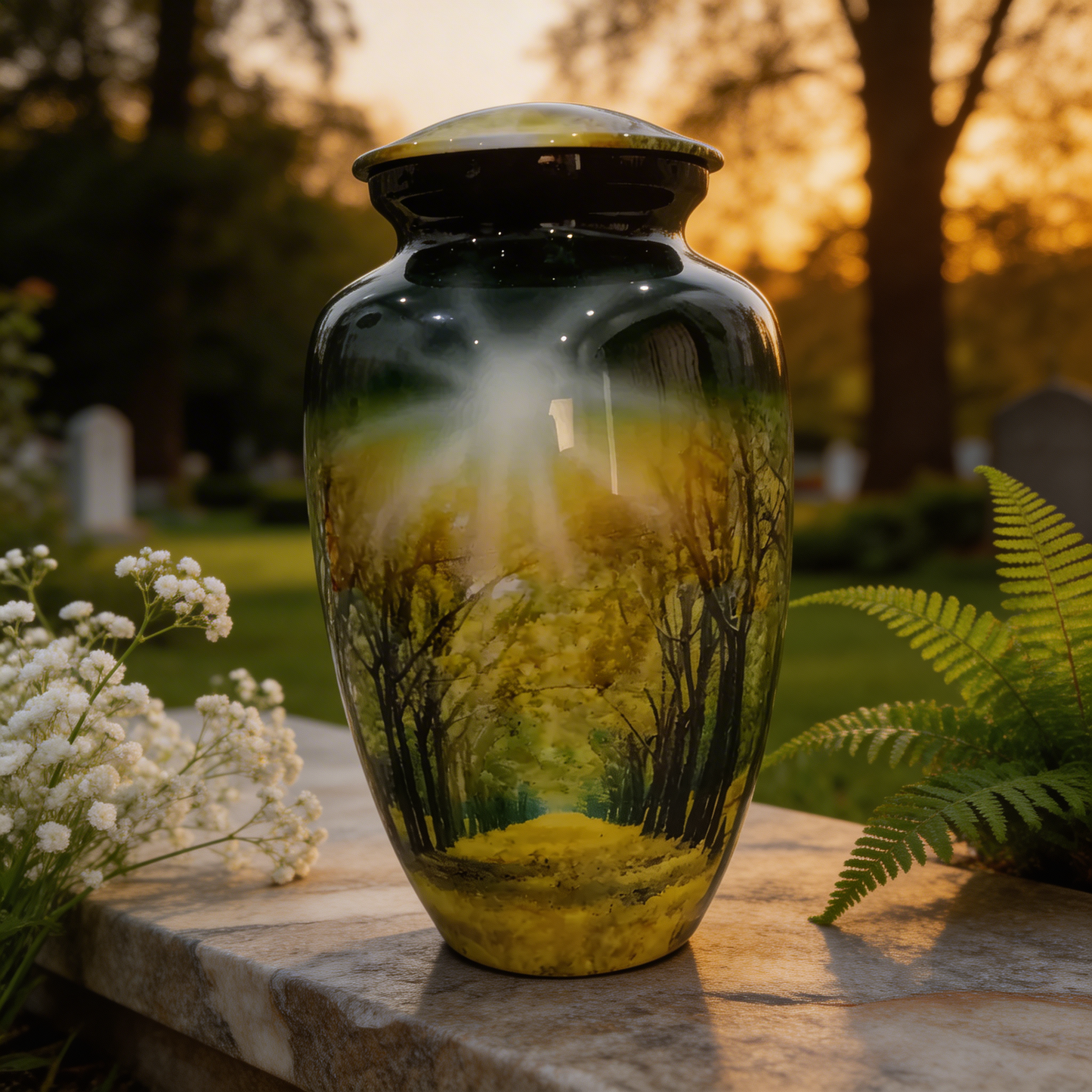 Adult Cremation Urn - Autumn Trees with Falling Leaves (product code: NUTRT)