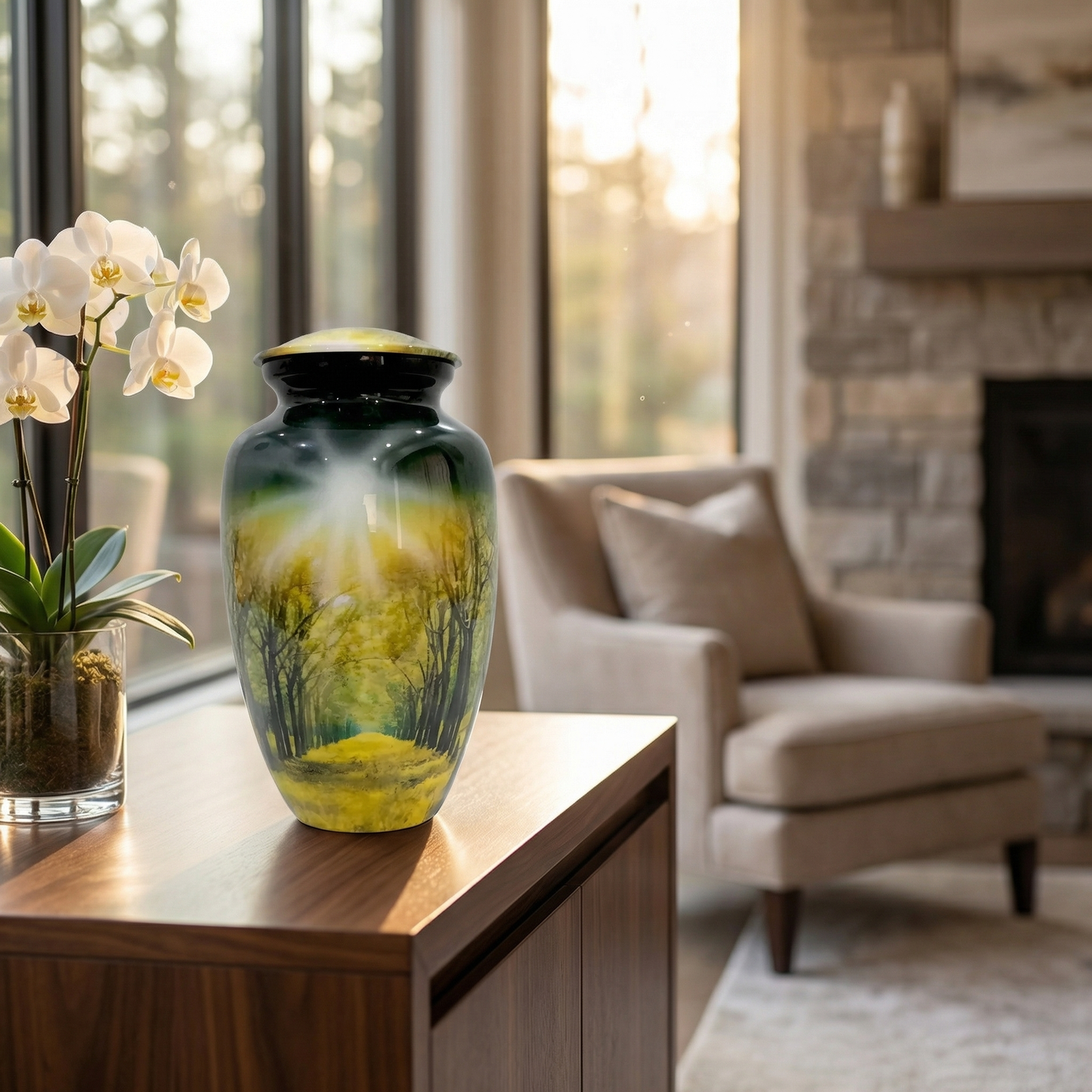 Adult Cremation Urn - Autumn Trees with Falling Leaves (product code: NUTRT)