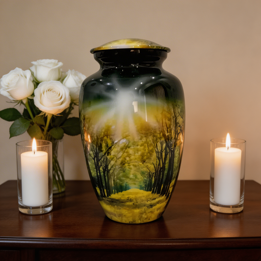 Adult Cremation Urn - Autumn Trees with Falling Leaves (product code: NUTRT)