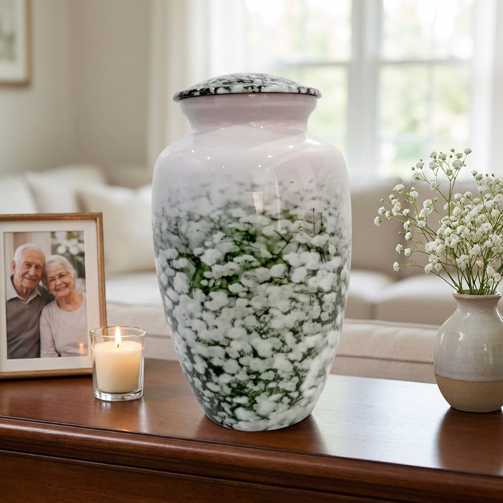 Adult Cremation Urn - Cotton Field Flowers (product code: NUWFFW)