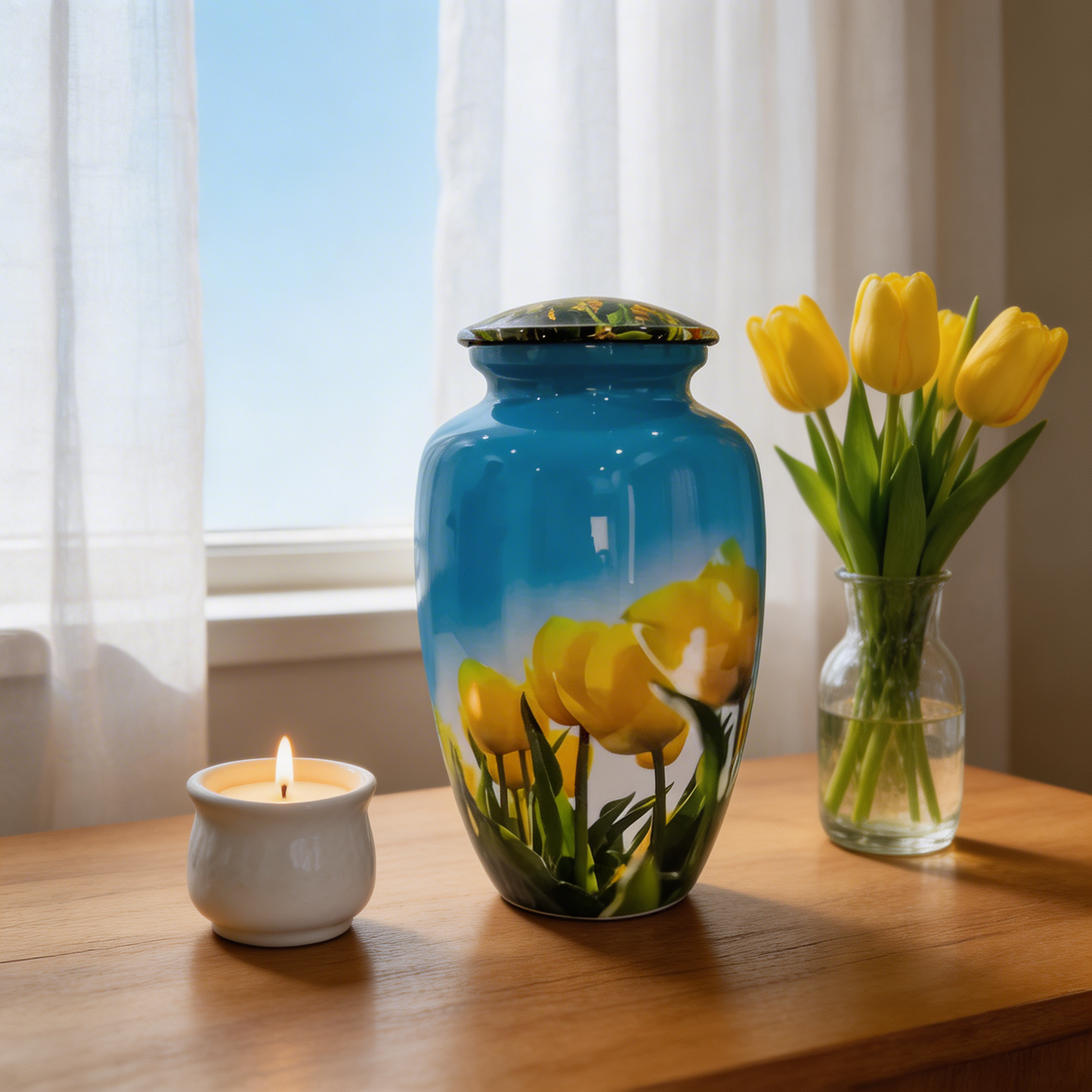 Adult Cremation Urn - Golden Tulips under Blue Sky (product code: NUYTP)