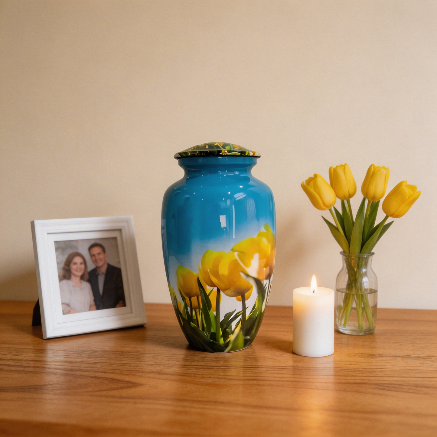 Adult Cremation Urn - Golden Tulips under Blue Sky (product code: NUYTP)