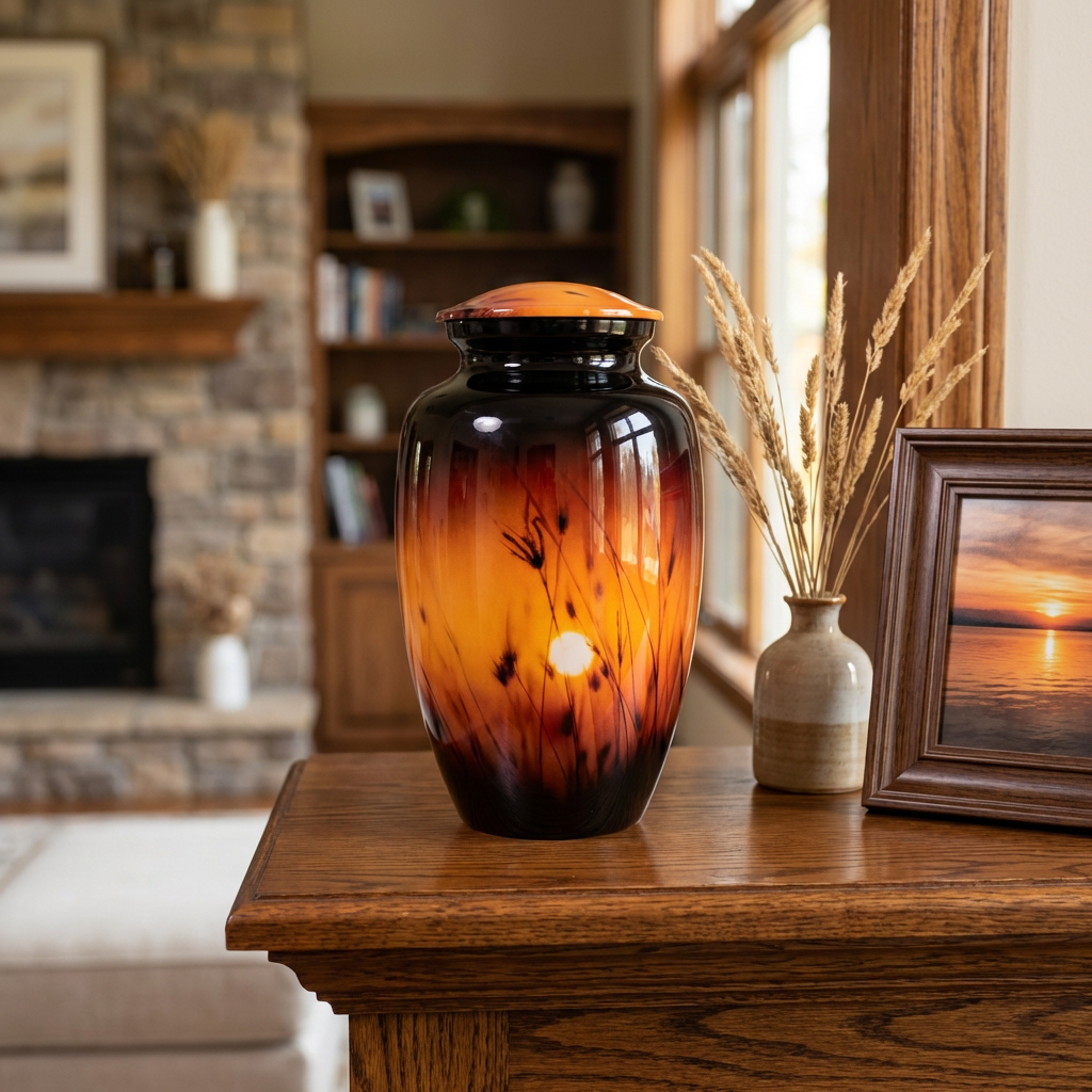 Adult Cremation Urn - Sunset in Wheat Field (product code: NUSWF)