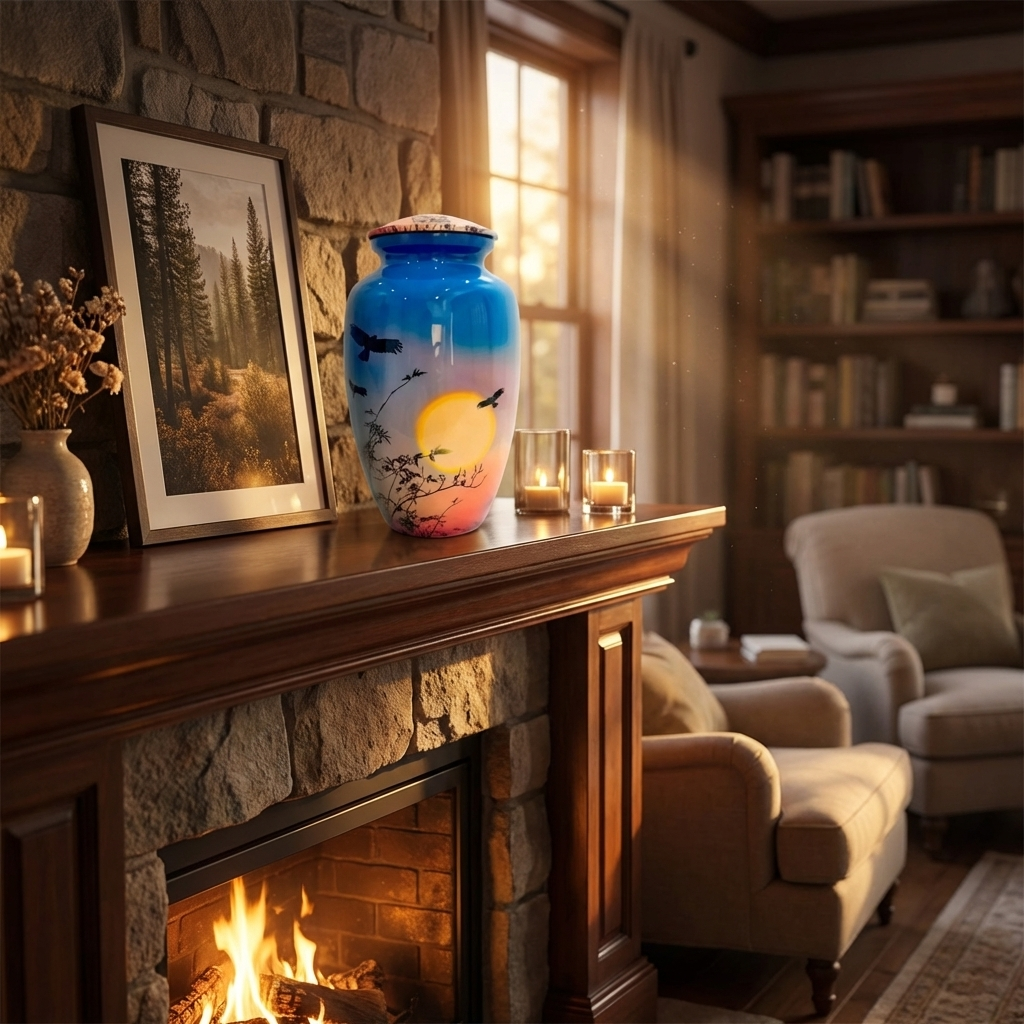 Adult Cremation Urn - Sunset with Soaring Birds (product code: NUVSPS)