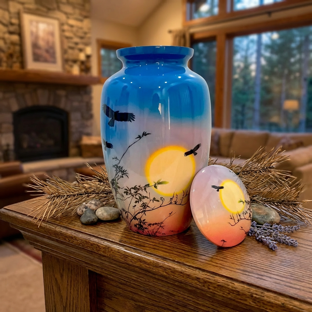 Adult Cremation Urn - Sunset with Soaring Birds (product code: NUVSPS)