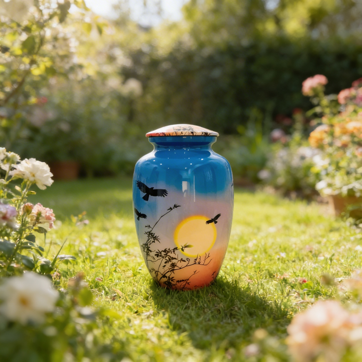 Adult Cremation Urn - Sunset with Soaring Birds (product code: NUVSPS)