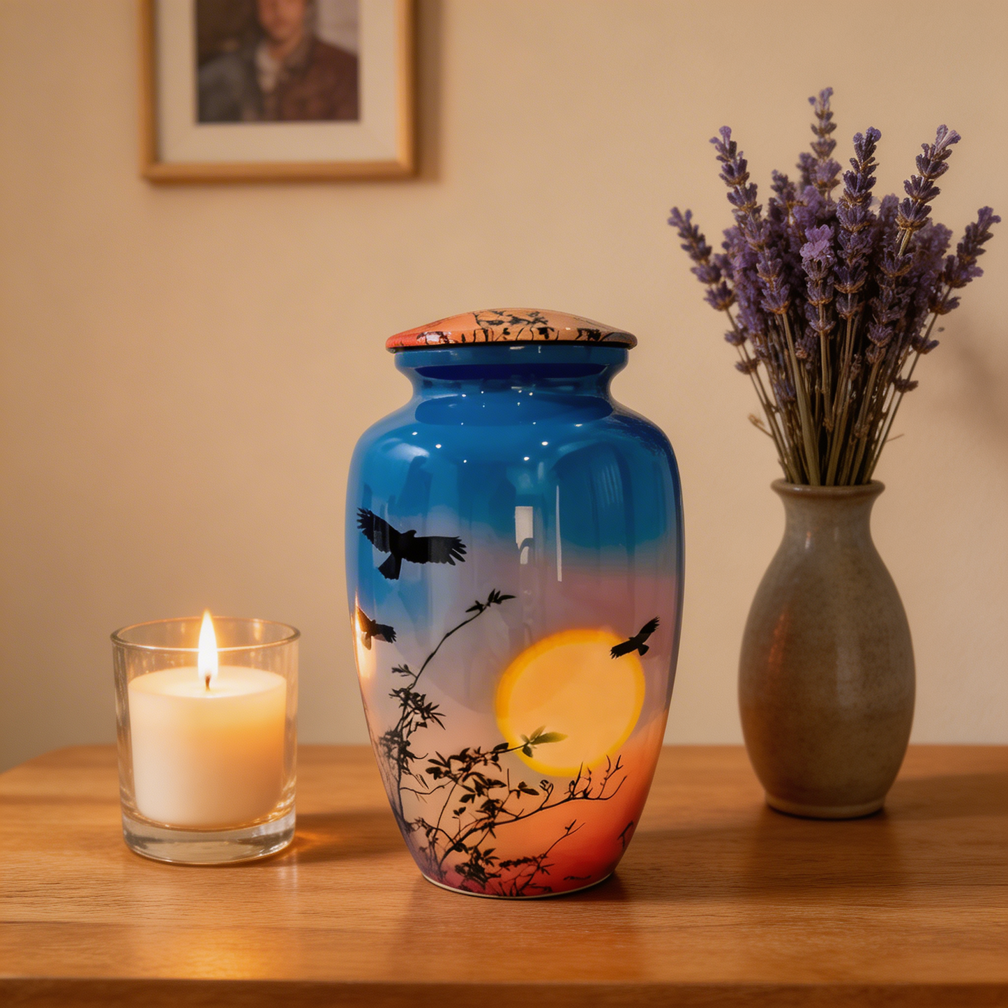 Adult Cremation Urn - Sunset with Soaring Birds (product code: NUVSPS)