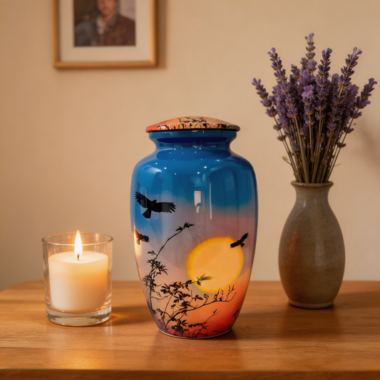 Adult Cremation Urn - Sunset with Soaring Birds (product code: NUVSPS)