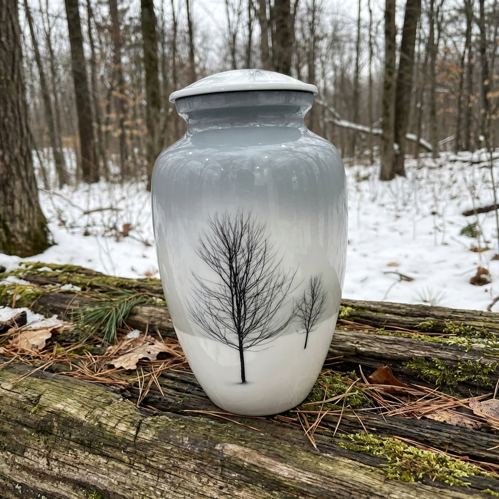 Adult Cremation Urn - Twin Trees in Snowy Field (product code NUTTSL)