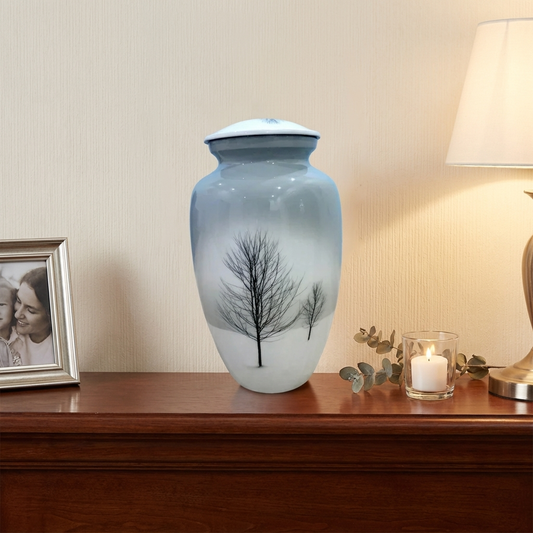 Adult Cremation Urn - Twin Trees in Snowy Field (product code NUTTSL)