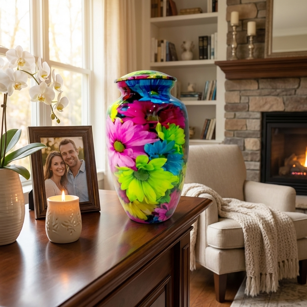 Adult Cremation Urn - Vibrant Spring Flowers (product code: NUVSF)