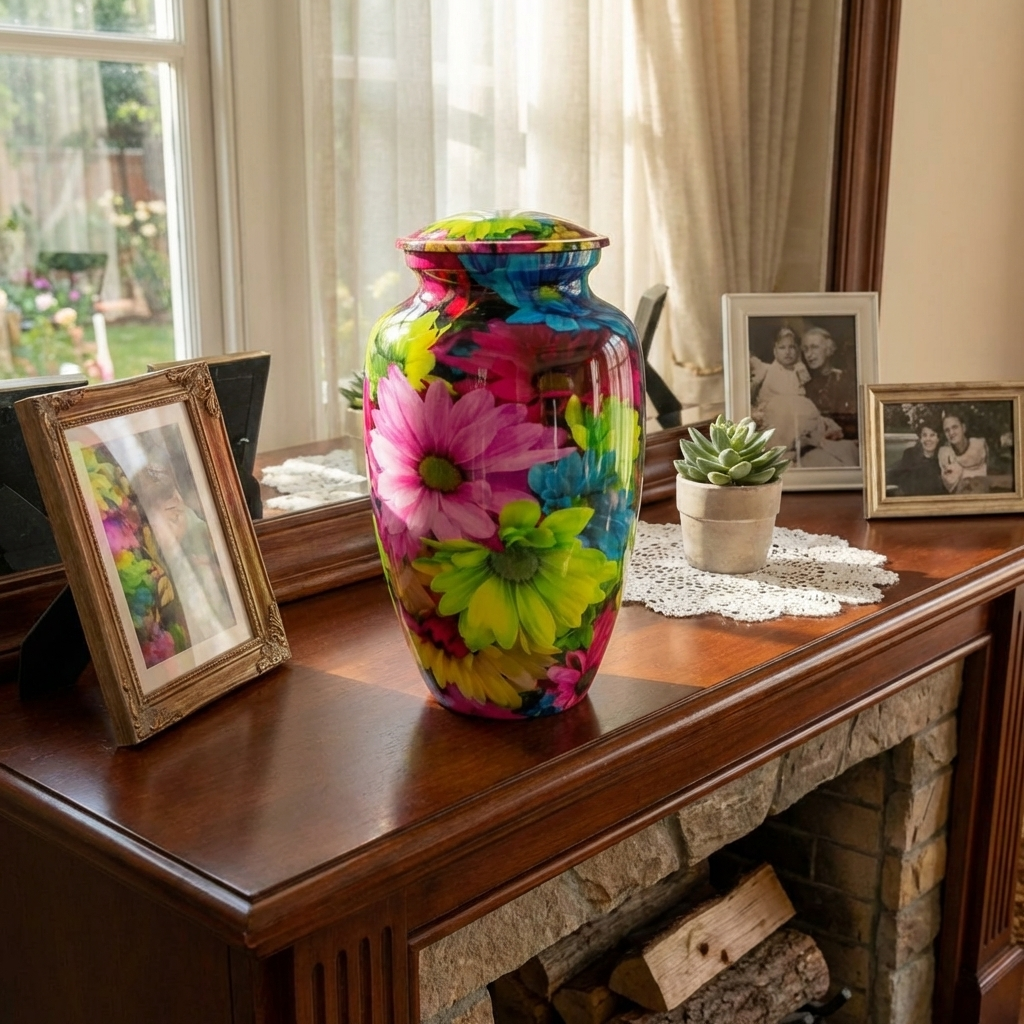 Adult Cremation Urn - Vibrant Spring Flowers (product code: NUVSF)