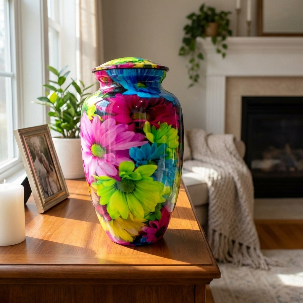 Adult Cremation Urn - Vibrant Spring Flowers (product code: NUVSF)