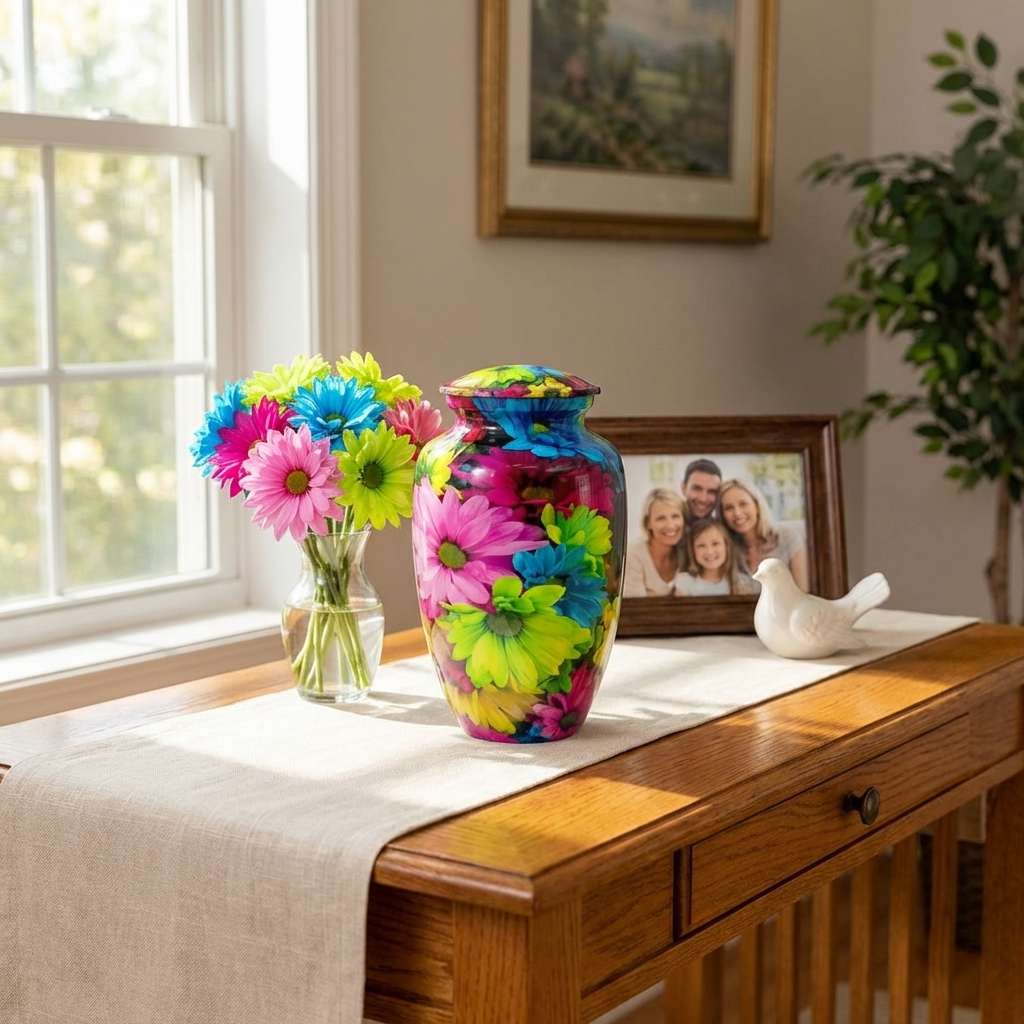 Adult Cremation Urn - Vibrant Spring Flowers (product code: NUVSF)