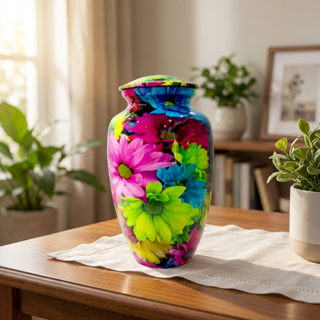 Adult Cremation Urn - Vibrant Spring Flowers (product code: NUVSF)