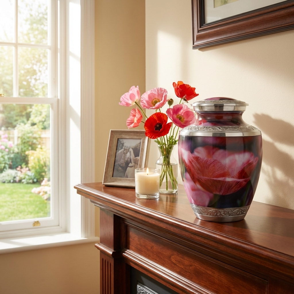 Adult Cremation Urn Aluminum with Pink Finish and Engraved Accents (Product Code NUPFI-A)