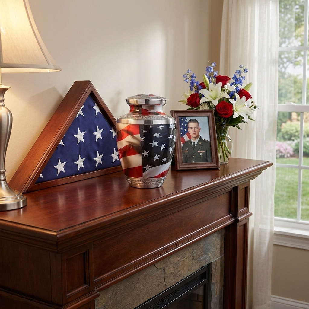 Adult Cremation Urn American Flag Design with velvet bag - (Product Code NUAF-A)