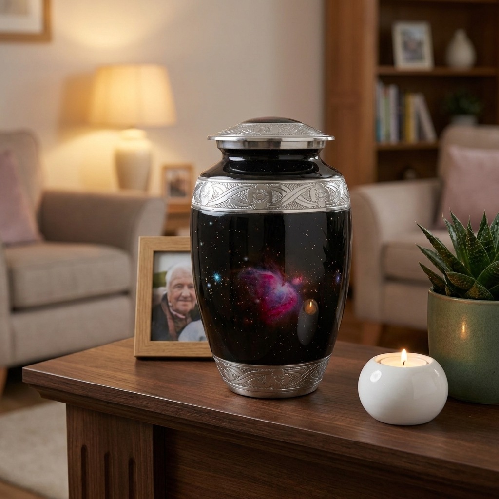 Adult Cremation Urn Deep Dark Galaxy Design with velvet bag - (Product Code NUGAO-A)